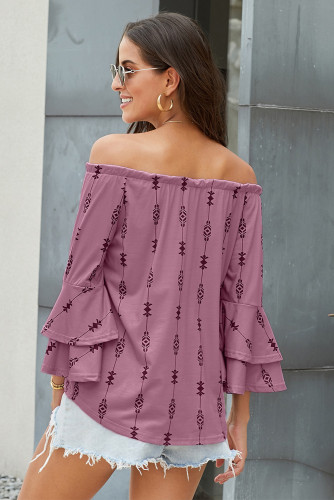 Purple Elasticised Neck Floral Print Blouse