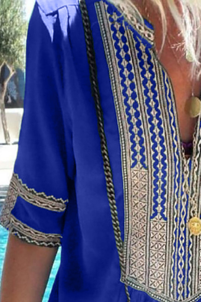 Blue Bohemian Floral Print Split Maxi Dress