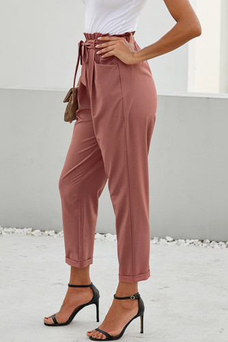 Orange Pocketed Paper Bag Waist Pants
