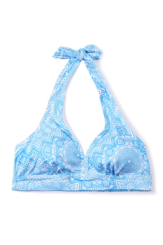 Halter Neck Blue Printed Yoga Bralette