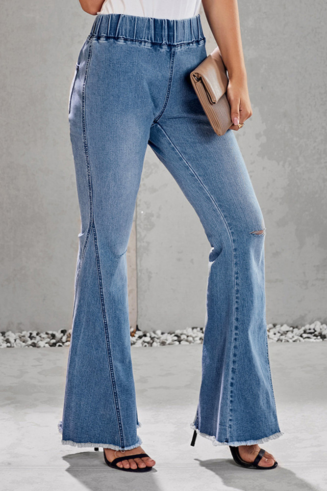 Multicolor Distressed Bell Bottom Denim Pants