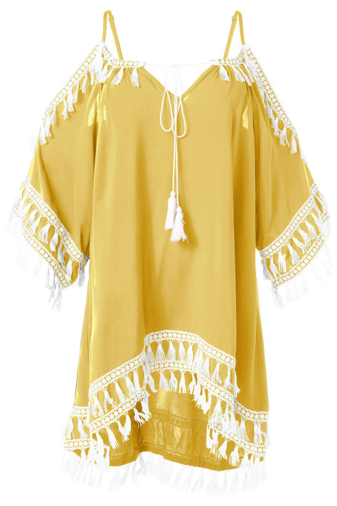 Yellow Boho Tassel Tunic Cover up