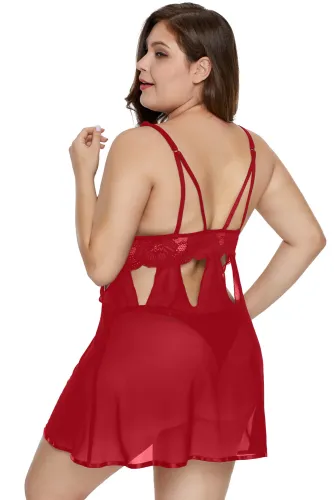 Plus Size Eye-catching Red Babydoll Set