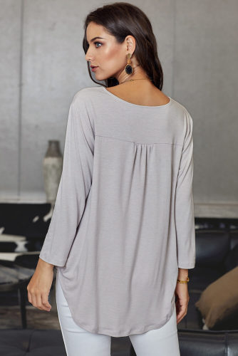 Light Gray Wrap Hi-lo Hem Blouse