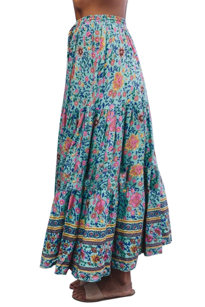 Floral Elastic Waist Maxi Skirt