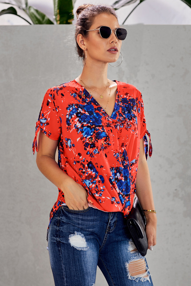 Orange Floral Twist Top