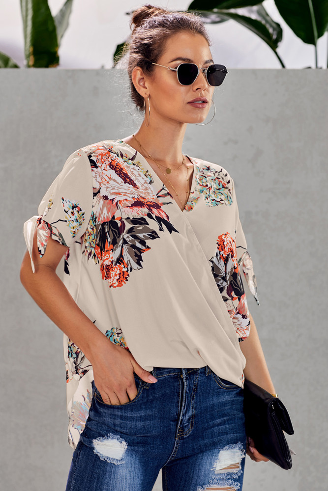 Apricot Floral Twist Top
