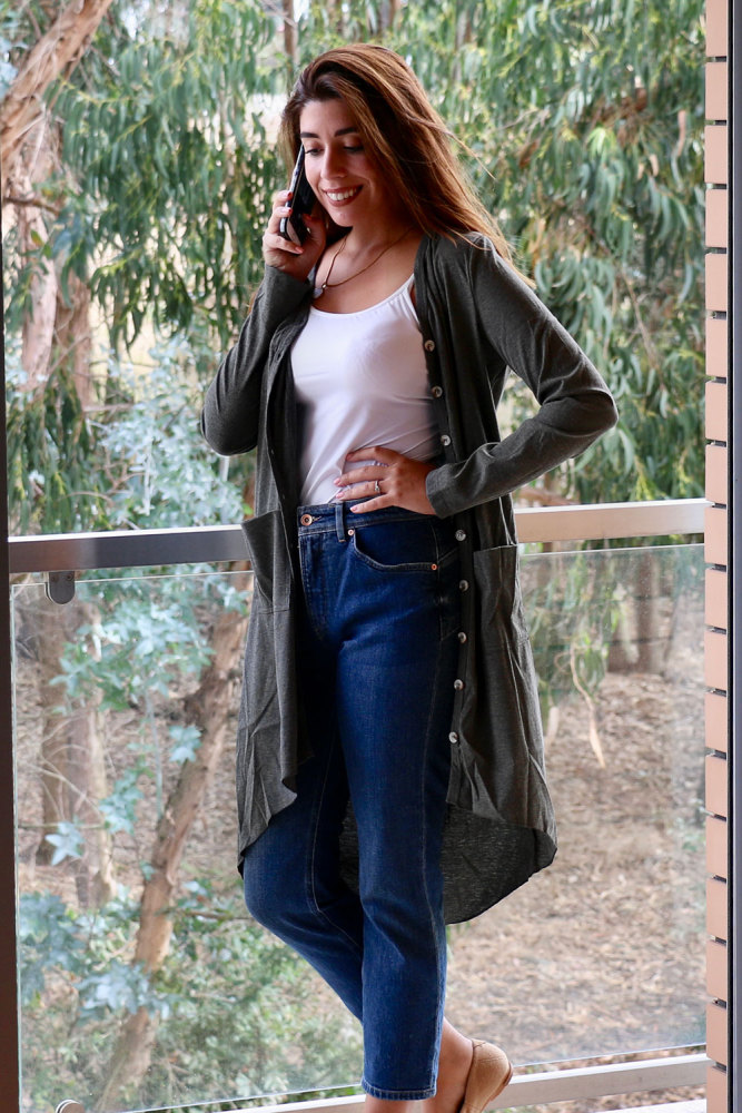 Gray Selected Button Down Pocketed High Low Cardigan