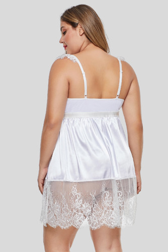 White Lace Splice Plus Size Slip Babydoll Dress