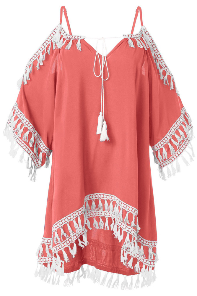 Pink Boho Tassel Tunic Cover up