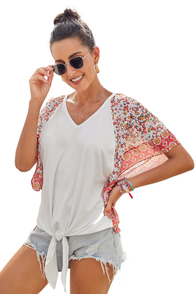 White Fashion Casual Short Sleeved Printed Top T-Shirt