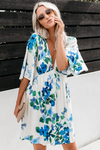 Sky Blue Hawaiian Babydoll Floral Dress