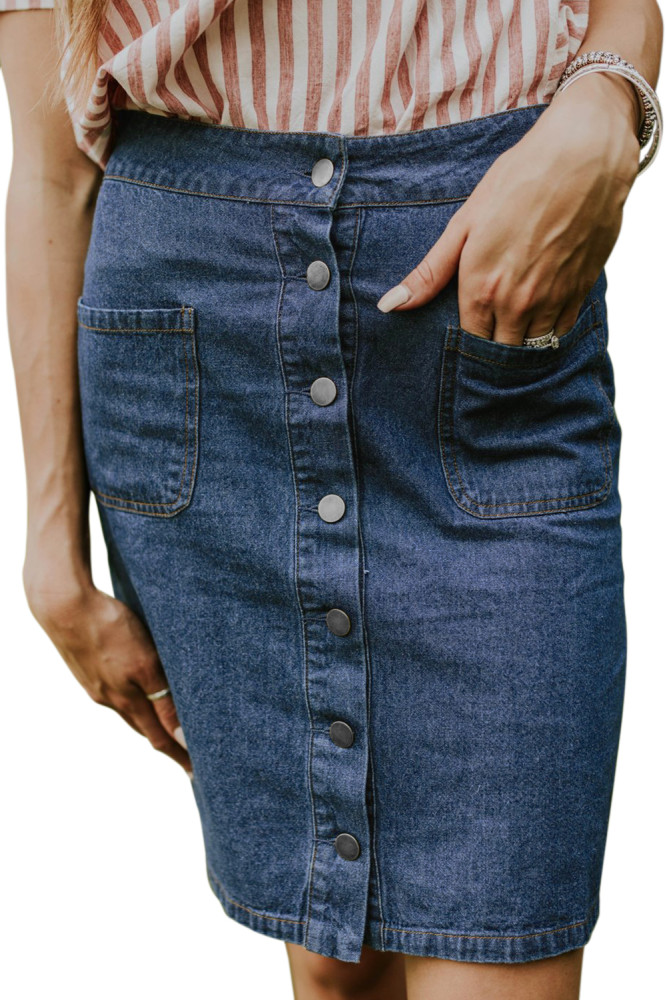 Blue Chic Button up Denim Skirt