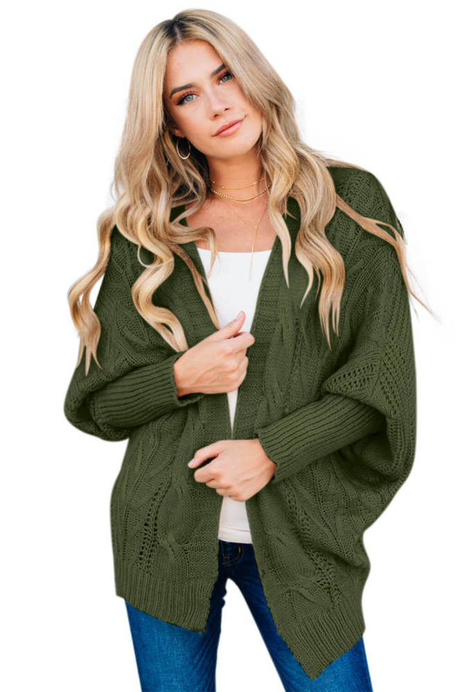 Green Dolman Sleeve Open Front Knit Cardigan