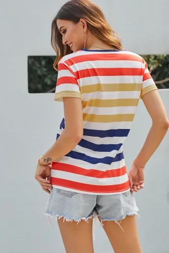 Yellow Striped Henley T Shirt
