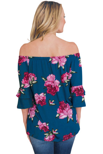 Sky Blue Bring on The Floral Off The Shoulder Top