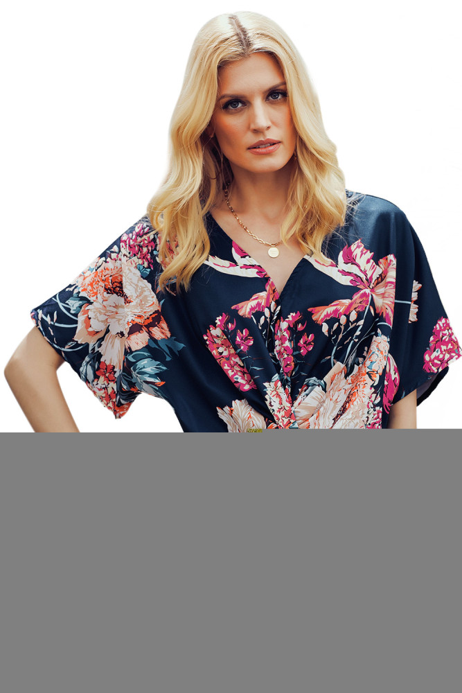 Blue Amaryllis Floral Twist Top