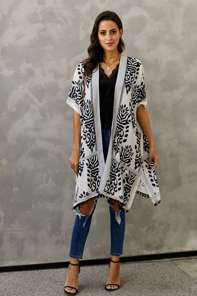 Black Prowess Pom Pom Kimono