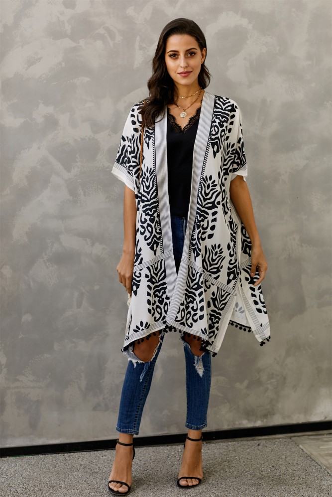 Black Prowess Pom Pom Kimono