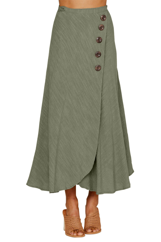 Green Buttoned Maxi Skirt