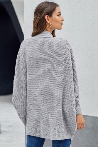 Gray Patch Pockets Batwing Sleeve Cardigan