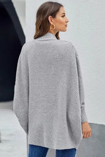 Gray Patch Pockets Batwing Sleeve Cardigan