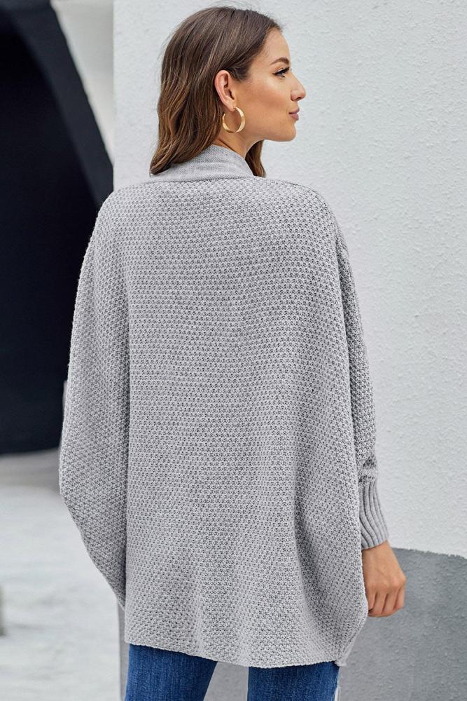 Gray Patch Pockets Batwing Sleeve Cardigan