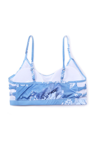 Blue Floral Strappy Sport Bra Top