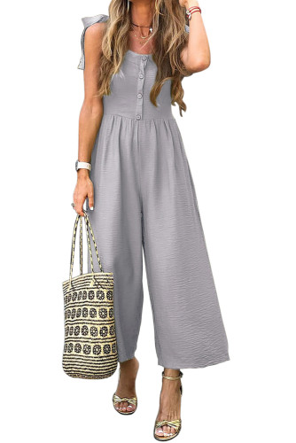 Gray Button Down Sleeveless Wide Leg Jumpsuit