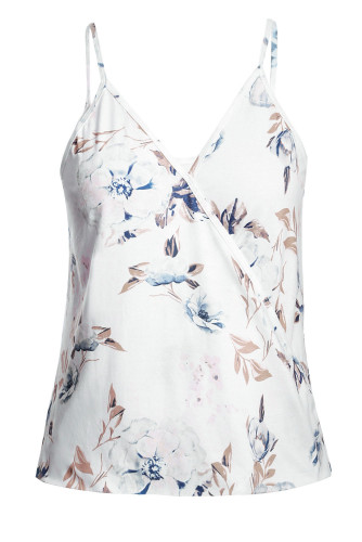 White Tropical Plant Print Tank Top
