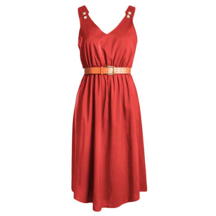 Red V Neck A-line Sundress