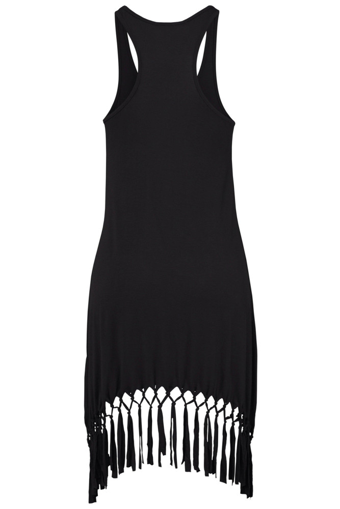 Black Beach Time Long Shirt with Fringes