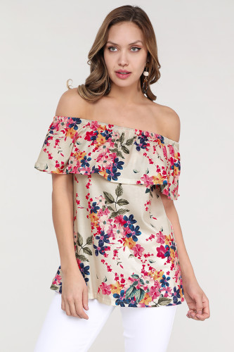 Apricot Grow with Me Off The Shoulder Floral Top