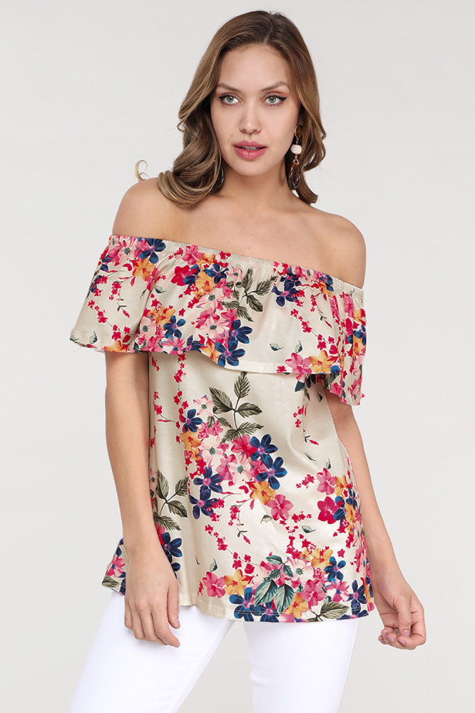 Apricot Grow with Me Off The Shoulder Floral Top