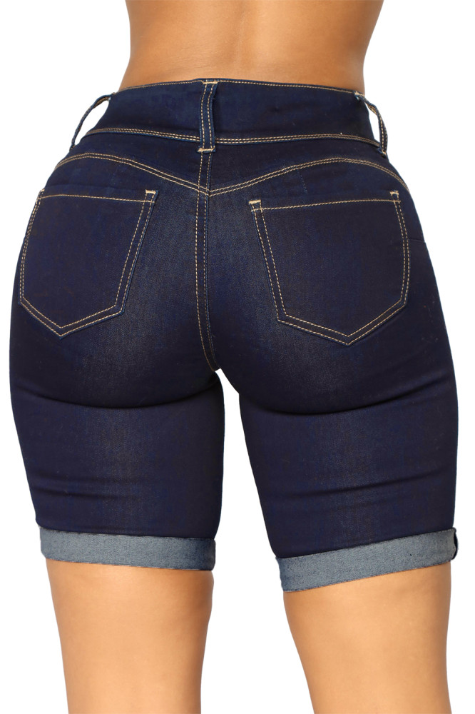 Roll Up Cuffs Dark Denim Bermuda Shorts