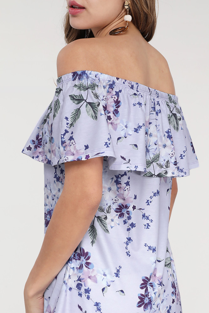 Purple Grow with Me Off The Shoulder Floral Top