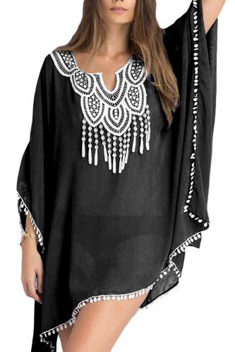 Black Chiffon Tunic with Embroidery