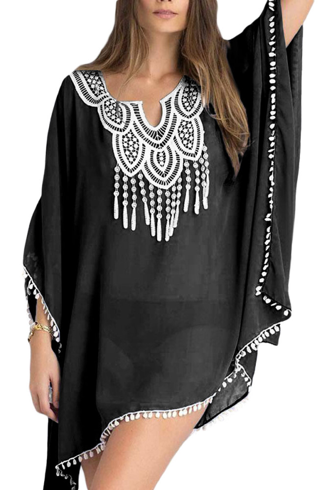 Black Chiffon Tunic with Embroidery