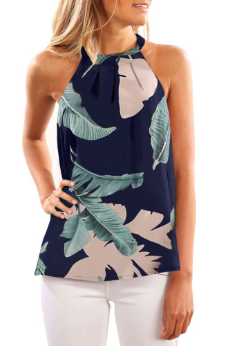 Green Sleeveless Flower Printed Tank Top