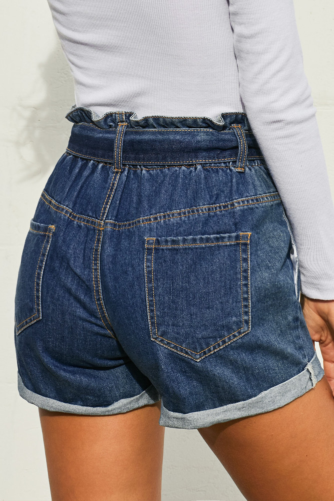Medium Blue Paper Bag Waist Denim Shorts