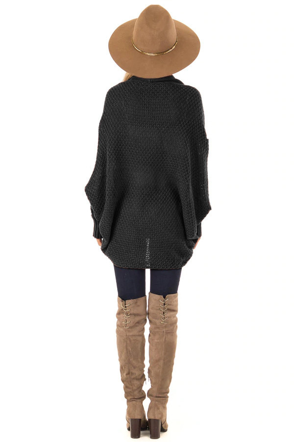 Black Patch Pockets Batwing Sleeve Cardigan
