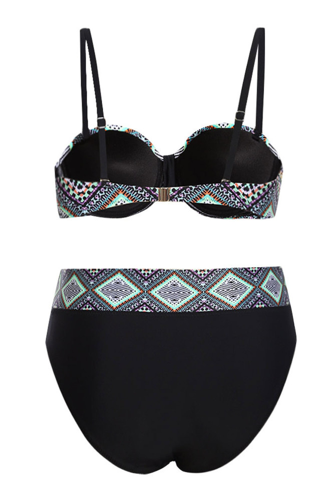 Black Retro Print Plus Size Bikini Swimsuit