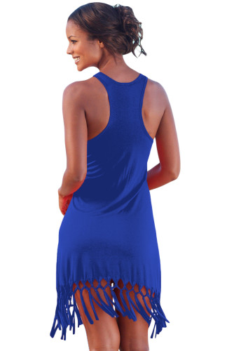 Blue Beach Time Long Shirt with Fringes