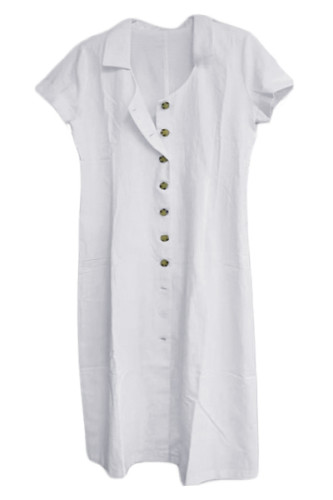 White Summer Buttoned Casual Shirt Maxi Dress