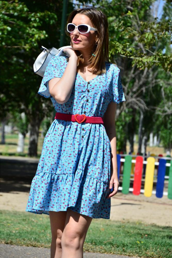 Sky Blue Floral Print Valentina Dress
