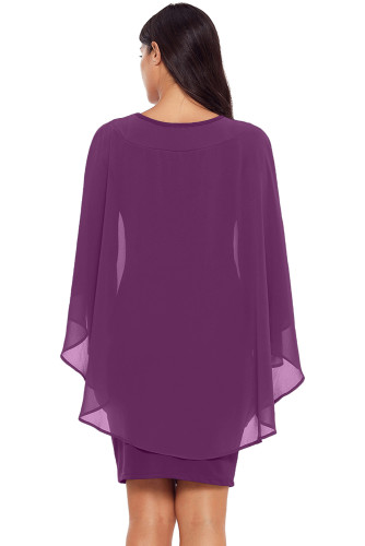 Purple Slinky Sexy Gauze Cape Mini Dress