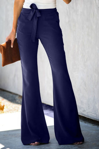 Blue Dress to Impress Pocketed Flared Tie Pants
