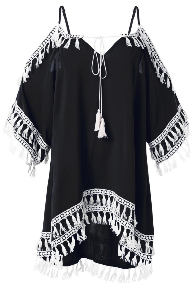 Black Boho Tassel Tunic Cover up