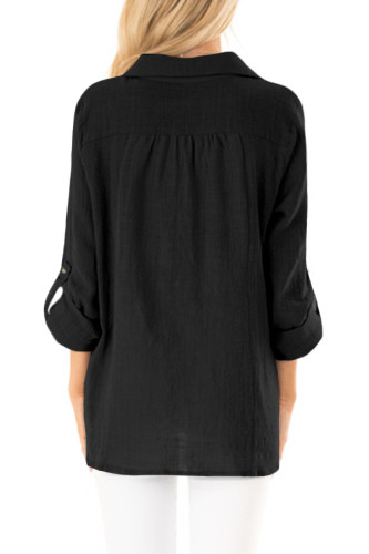Black Button up Front Tie Top