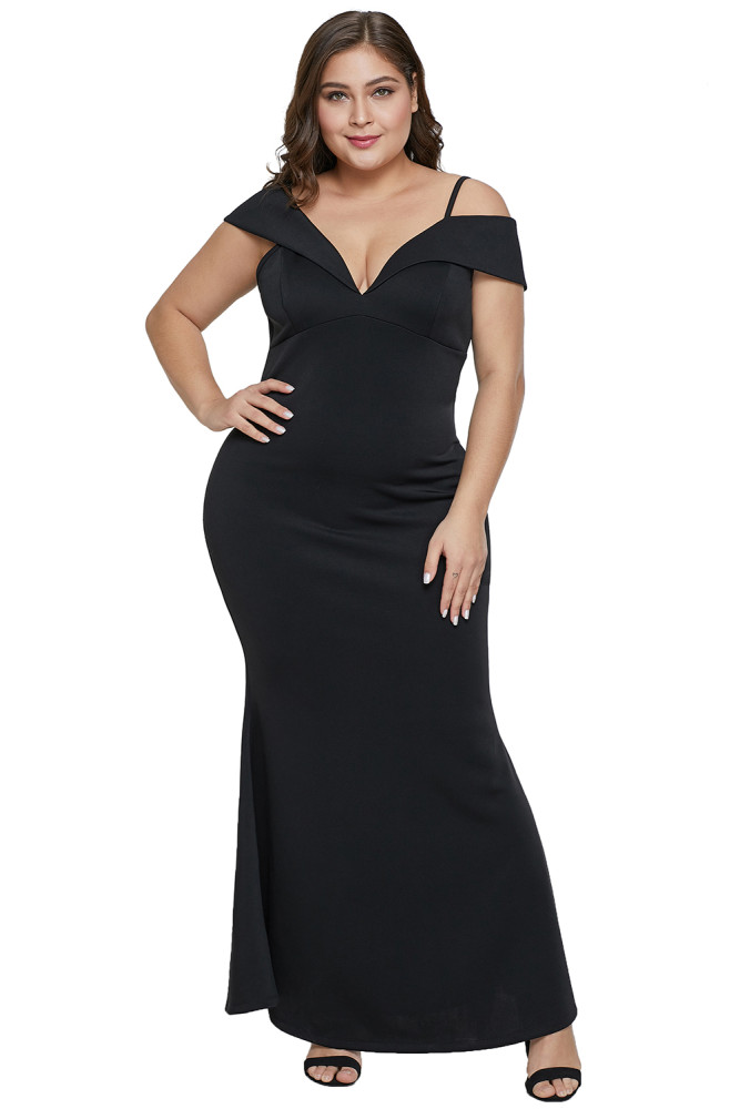 Black Short Sleeve Plus Size Slit Longline Dress